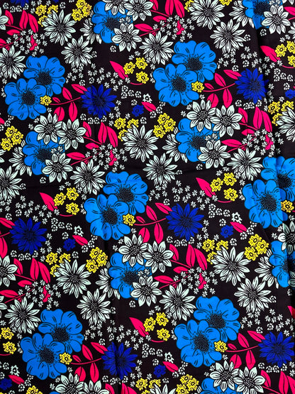 African Print Fabric, Ankara - Blue, Pink, Yellow Fabric