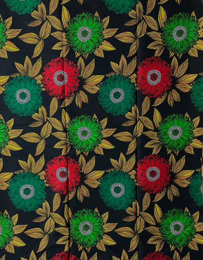 African Print Fabric, Ankara Fabric - Green, Red, Fabric