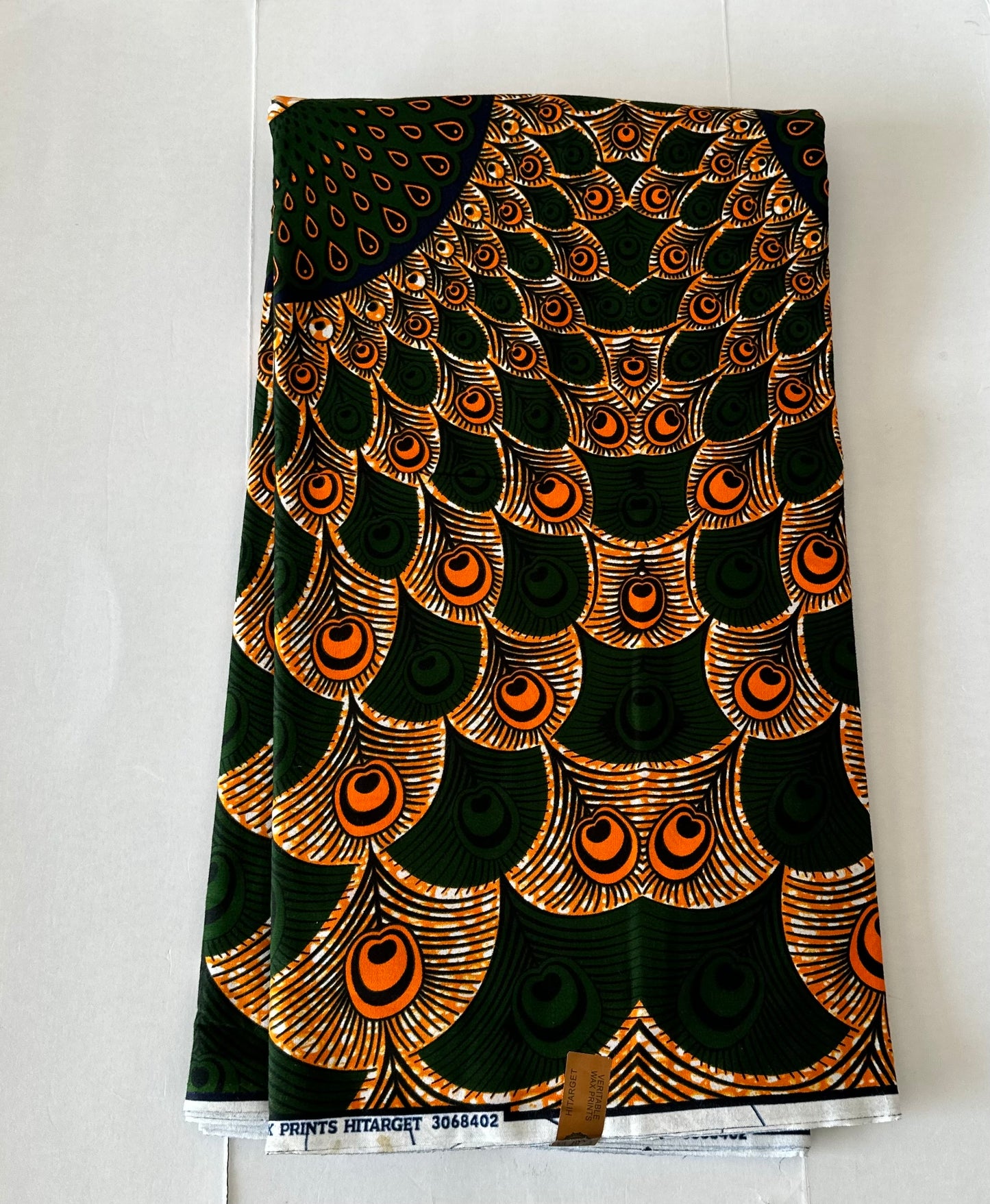 African Print Fabric, Ankara - Orange, Green Fabric