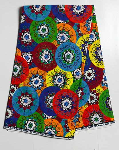 African Print Fabric, Ankara - Blue, Yellow, Red Fabric
