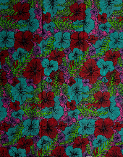 African Print Fabric, Ankara - Red, Green, Pink Fabric