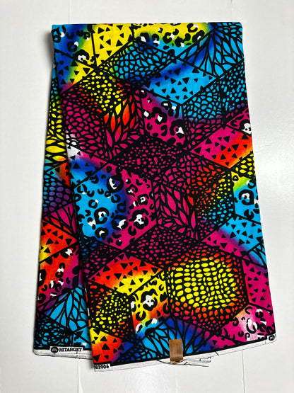 African Print Fabric, Ankara - Pink, Blue, Yellow, Green Fabric