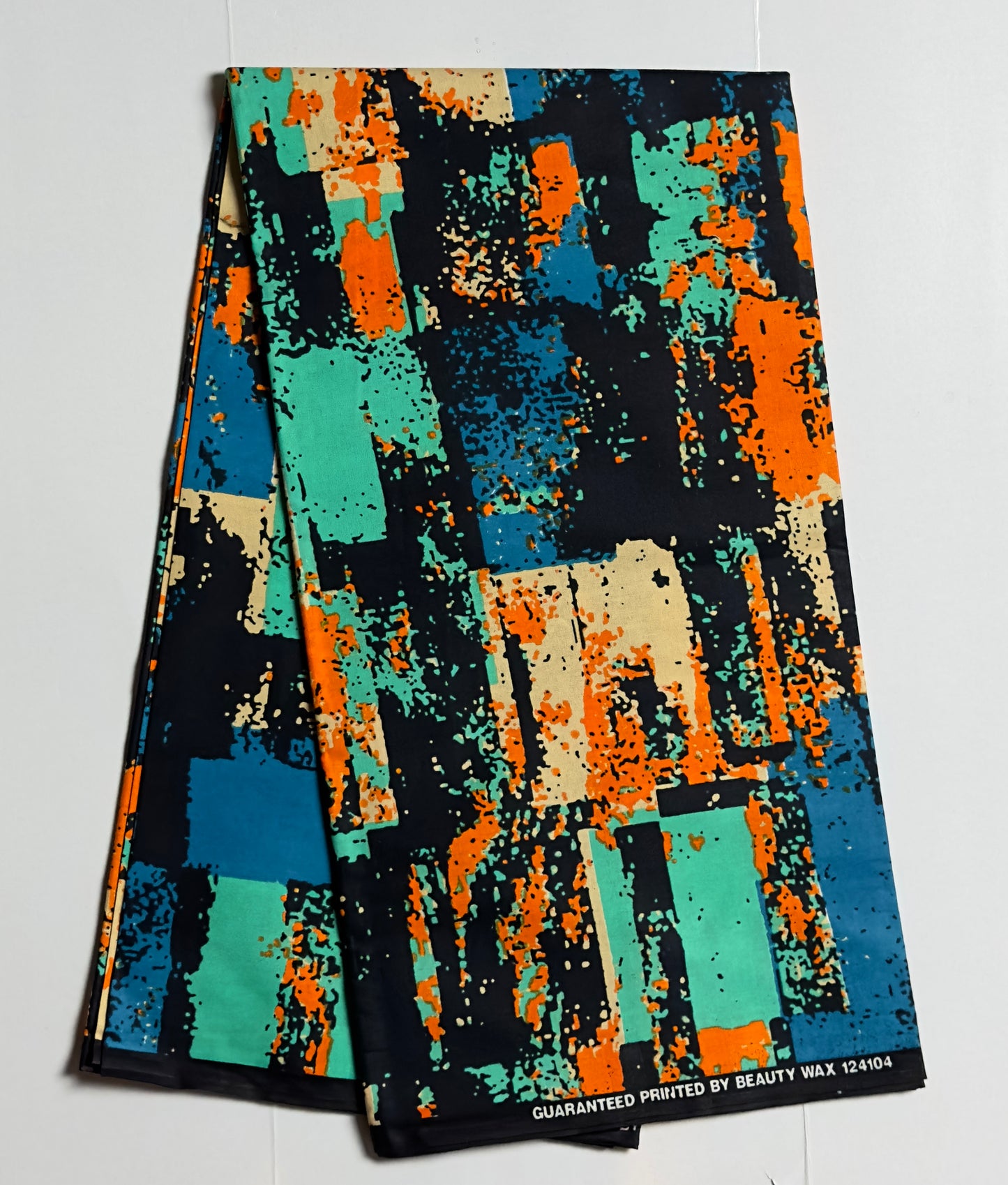 African Print Fabric, Ankara - Orange, Blue, Beige, Fabric