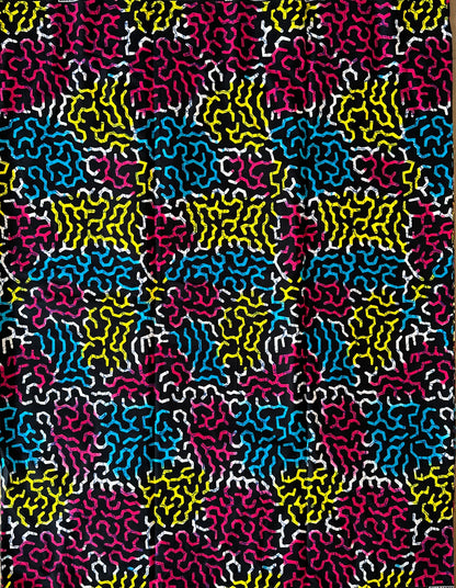 African Print Fabric, Ankara - Blue, Yellow, Pink Fabric