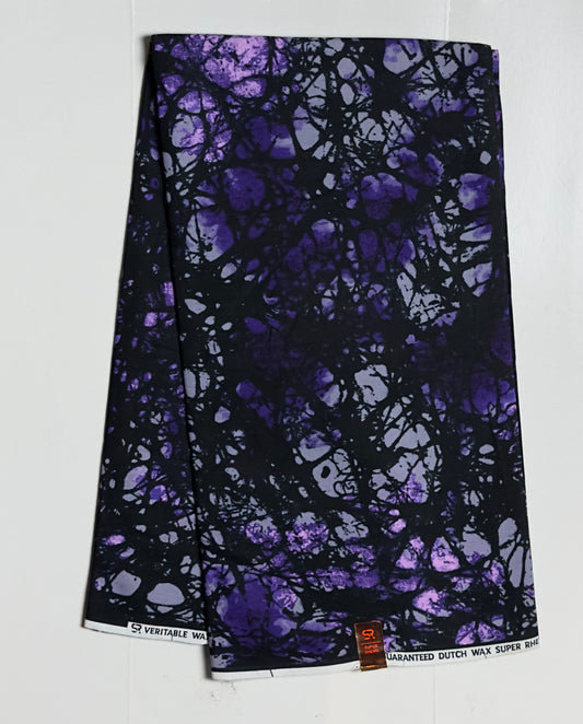 African Print Fabric, Ankara -Purple, Grey, Black Fabric