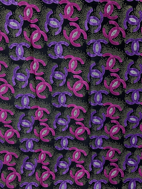 African Print Fabric, Ankara - Pink, Purple, Beige Fabric