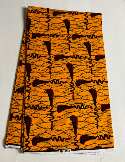 African Print Fabric, Ankara - Yellow, Red Fabric