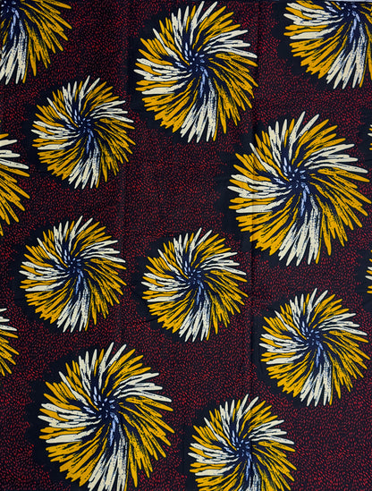 African Print Fabric, Ankara - Beige, Red, Marigold Fabric