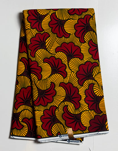 African Print Fabric, Ankara - Yellow, Red Fabric