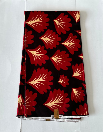 African Print Fabric, Ankara - Red, Beige Fabric