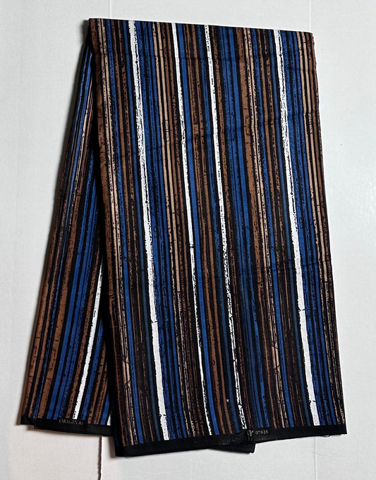 African Print Fabric, Ankara - Blue, Brown, White Fabric