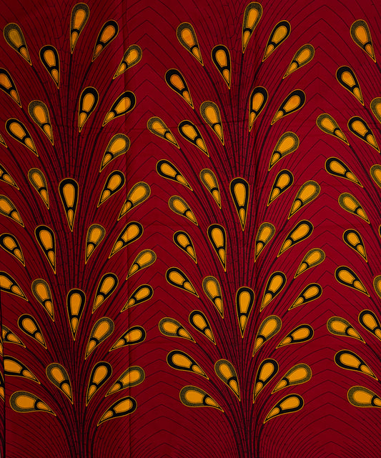 African Print Fabric, Ankara - Red, Yellow Fabric