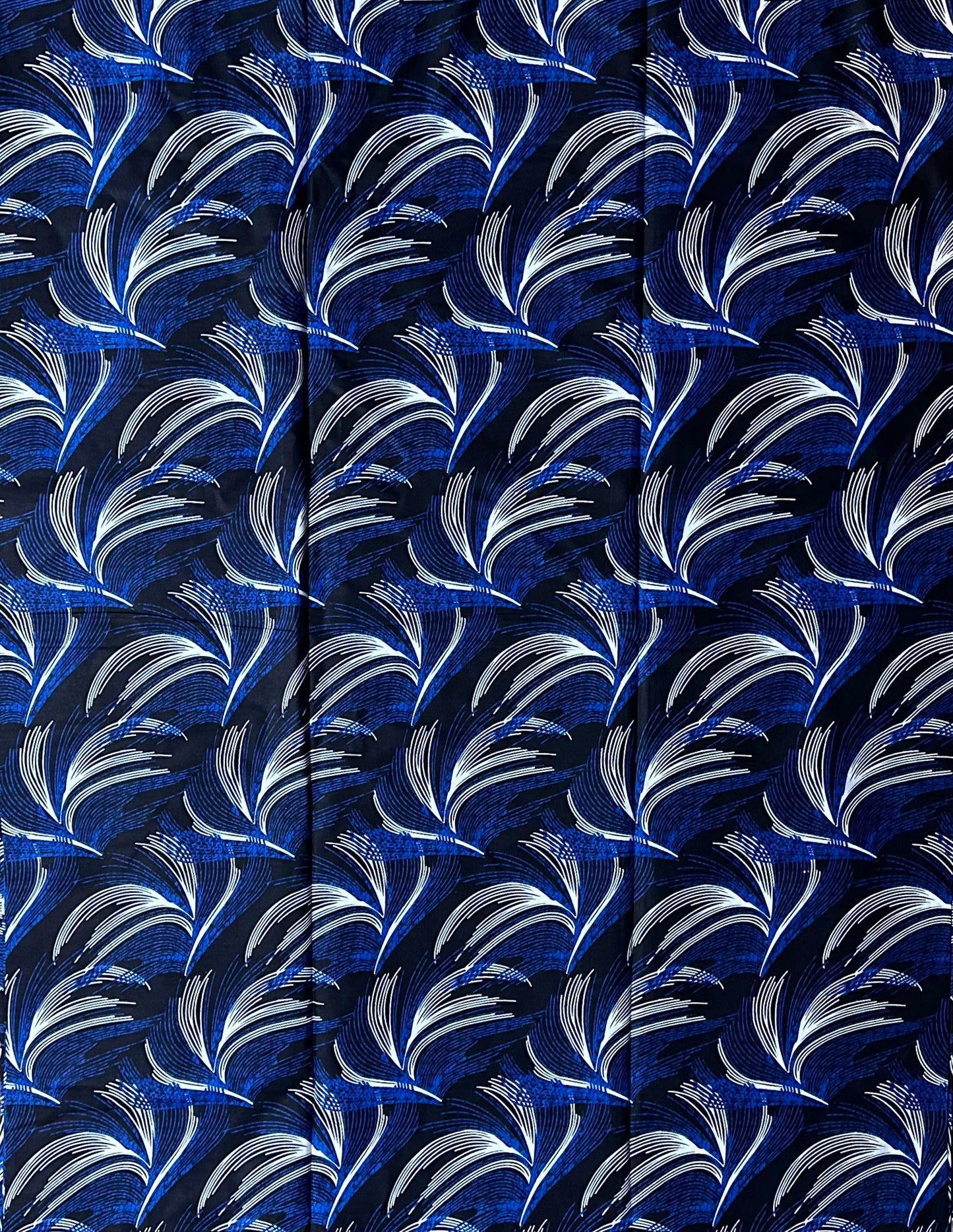 African Print Fabric, Ankara - Blue, Black, White Fabric