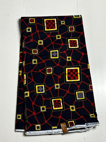 African Print Fabric, Ankara - Blue, Red, Yellow Fabric