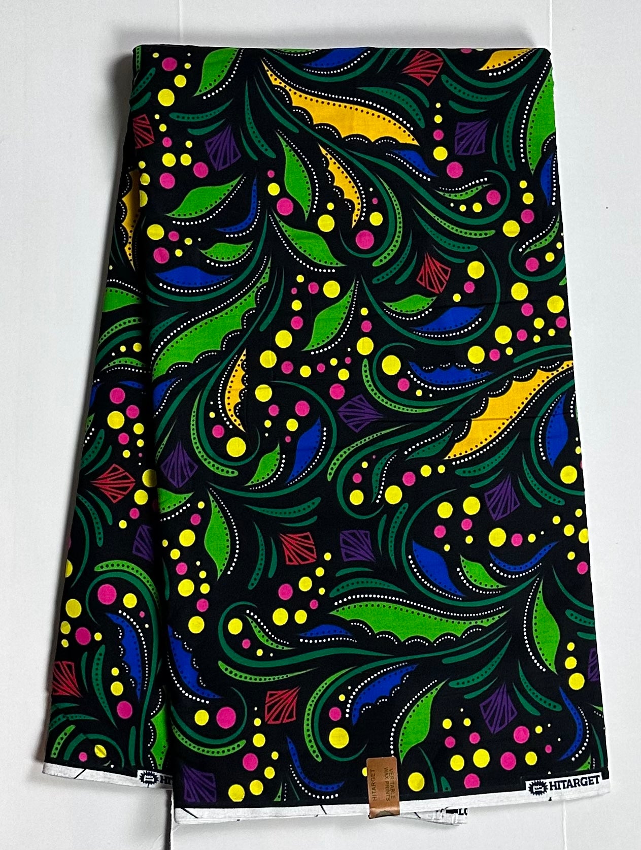 African Print Fabric, Ankara - Green, Blue, Yellow, White Fabric