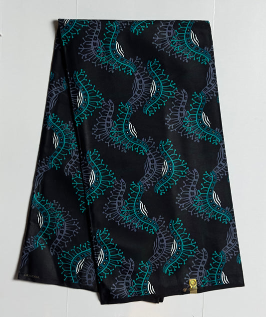 African Print Fabric, Ankara - Teal Fabric