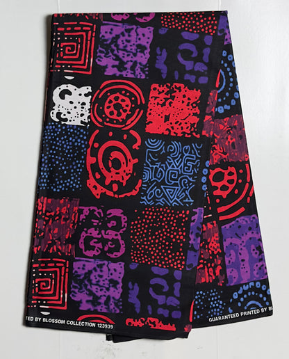 African Print Fabric, Ankara - Blue, Purple, Magenta Fabric