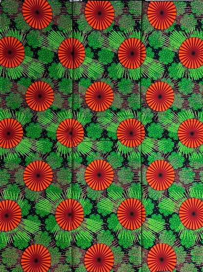African Print Fabric, - Green, Orange Ankara Fabric