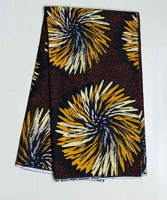 African Print Fabric, Ankara - Beige, Red, Marigold Fabric