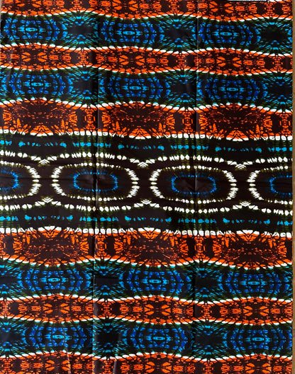 African Print Fabric, Ankara - Blue, Orange Fabric