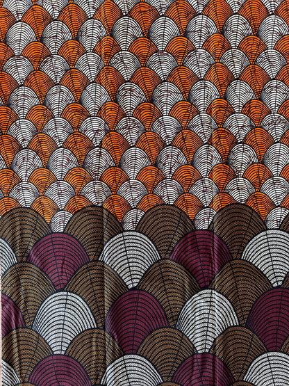 African Print Fabric, Ankara - Orange, Brown, Burgundy Fabric, African Clothing