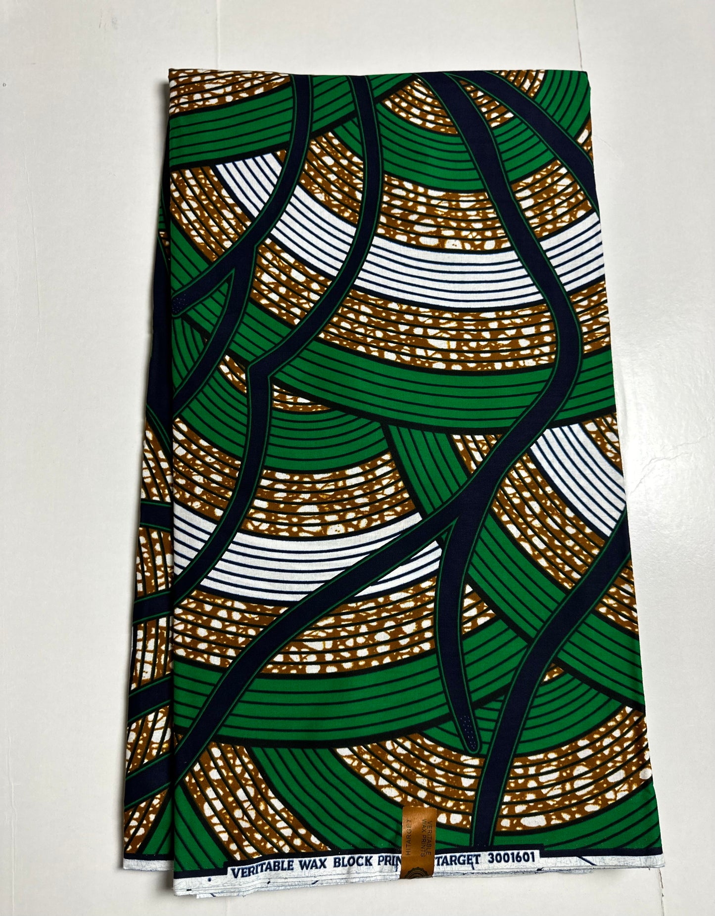 African Print Fabric, Ankara - Green, Brown, White Fabric