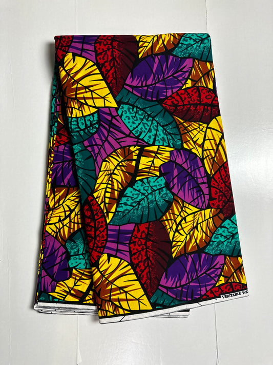 African Print Fabric, Ankara - Yellow, Purple, Red Fabric