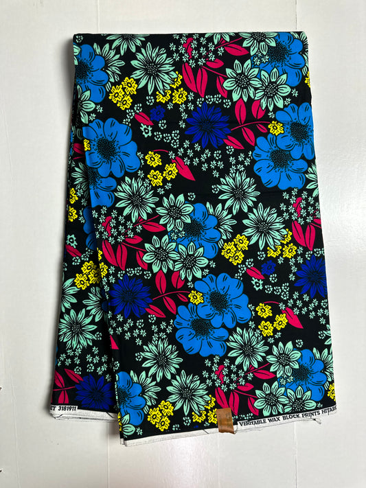African Print Fabric, Ankara - Blue, Pink, Yellow Fabric