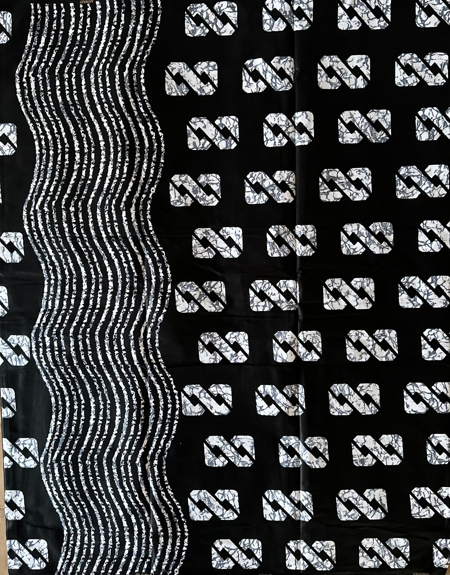 African Print Fabric, Ankara- White, Black Fabric