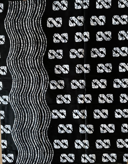 African Print Fabric, Ankara- White, Black Fabric