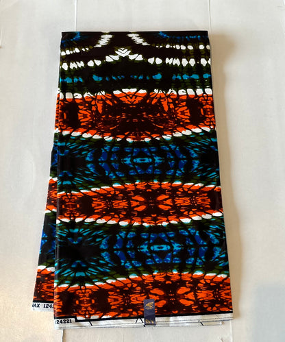 African Print Fabric, Ankara - Blue, Orange Fabric