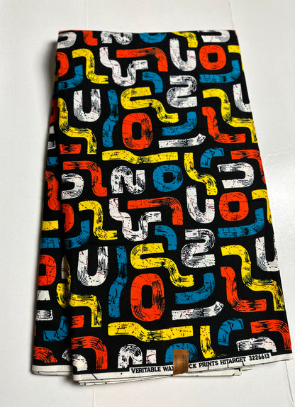 African Print Fabric, Ankara - Orange, Yellow, Blue Fabric