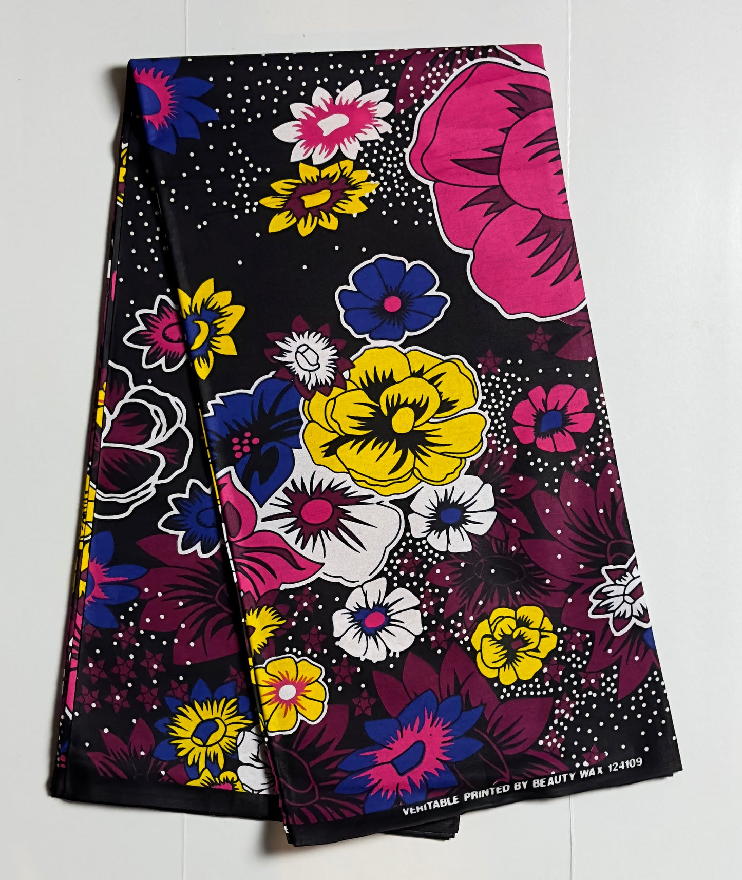 African Print Fabric, Ankara - Pink, Blue, Yellow Fabric