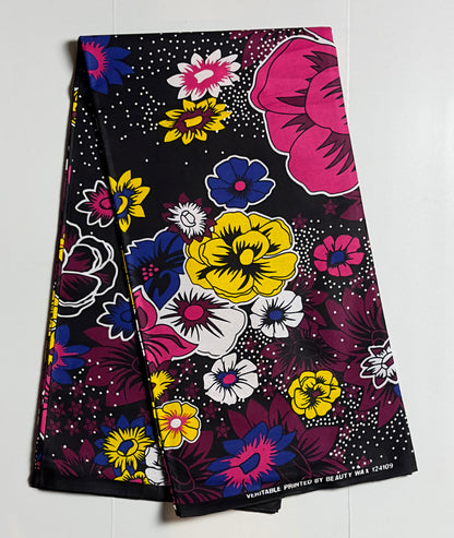 African Print Fabric, Ankara - Pink, Blue, Yellow Fabric