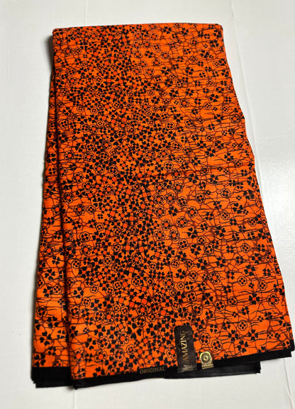 African Print Fabric, Ankara - Orange Fabric