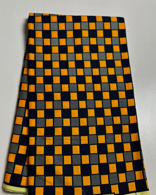 African Print Fabric, Ankara - Yellow, Blue Fabric