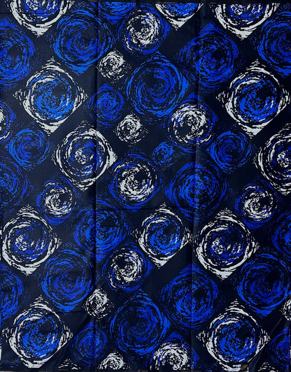 African Print Fabric, Ankara - Black, Blue, White Fabric