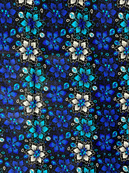 African Print Fabric, Ankara - Blue, White Fabric