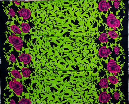African Print Fabric, Ankara - Green, Pink, Black Fabric