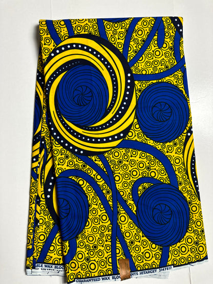 African Print Fabric, Ankara - Blue, Yellow Fabric