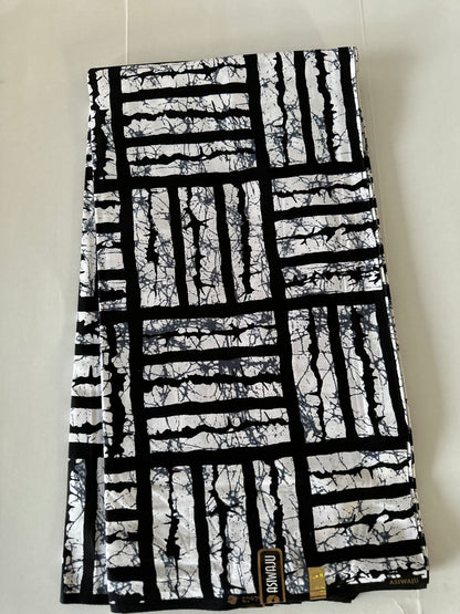 African Print Fabric, Ankara - Black, White, Monochrome Fabric