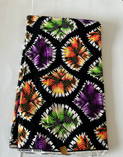 African Print Fabric, Ankara - Purple, Green, Orange Fabric