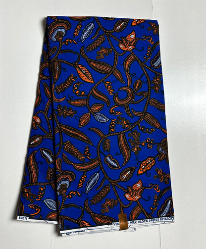African Print Fabric, Ankara - Blue, Yellow Fabric