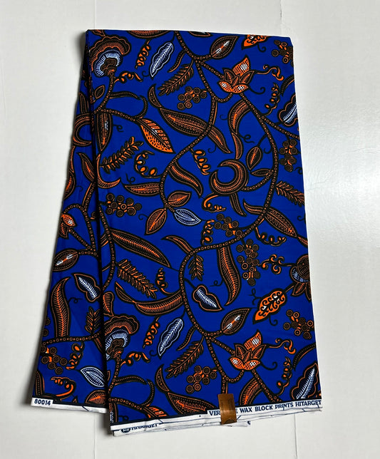 African Print Fabric, Ankara - Blue, Yellow Fabric