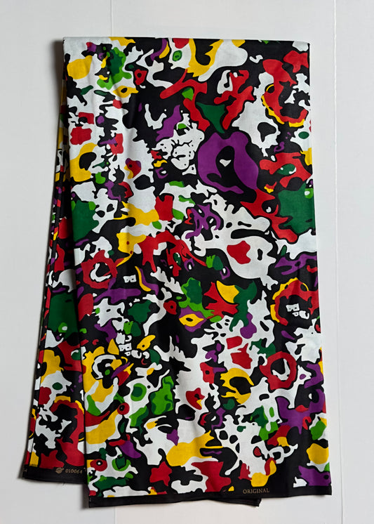 African Print Fabric, Ankara - Purple, Green, Yellow Fabric