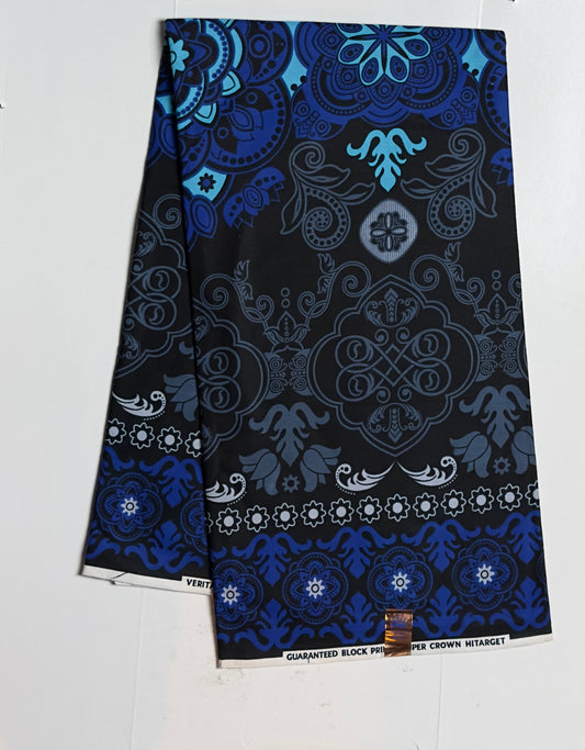 African Print Fabric, Ankara - Blue, Grey Fabric