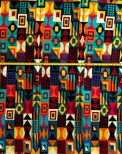 African Print Fabric, Ankara - Purple, Green, Orange Fabric