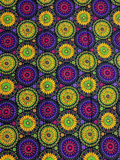 African Print Fabric, Ankara - Yellow, Purple, Pink Fabric