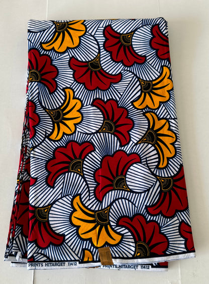 African Print Fabric, Ankara - Red, Yellow Fabric