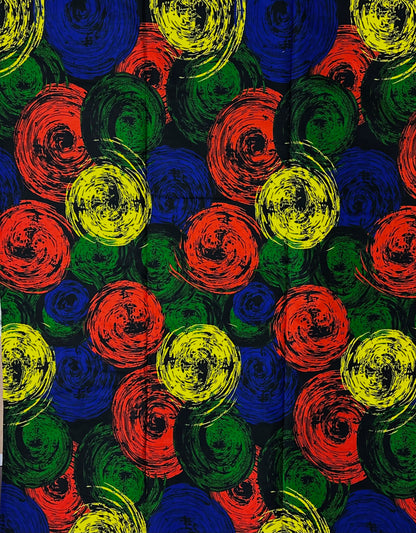 African Print Fabric, Ankara - Green, Blue, Yellow Fabric